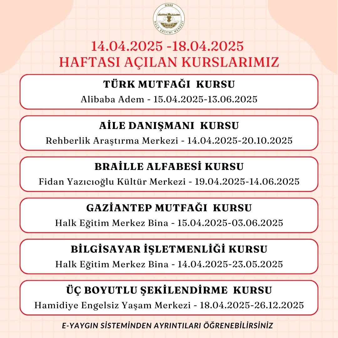 Sivas Halk Eğitim Merkezi Kursları