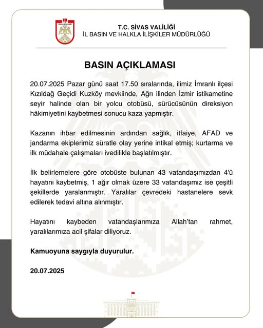 Sivas imranlı ilçesinde Trafik Kazası