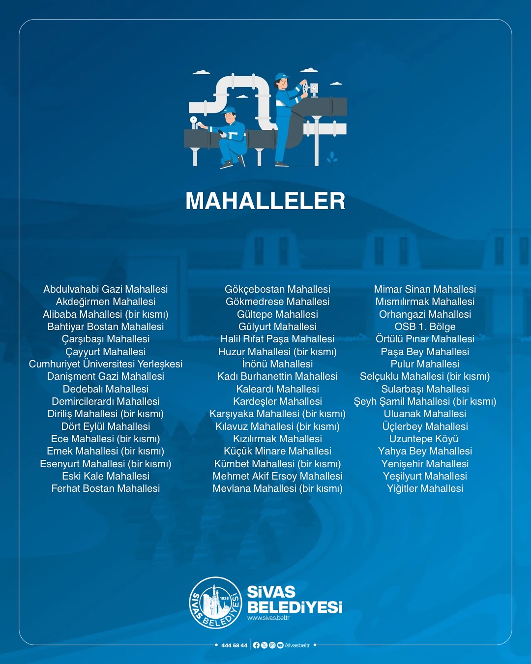 Sivas’ta Su Kesintisi Yapılacak Mahalle Listesi