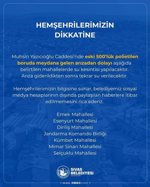 Sivas’ta Su Kesintisi