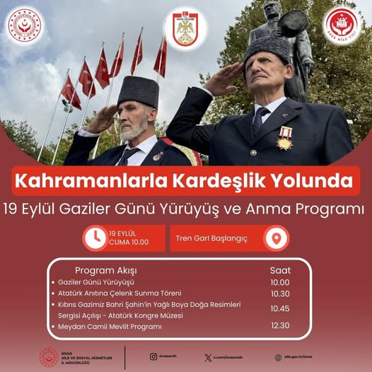 Sivas’ta19 Eylül Gaziler Günü Yürüyüşü