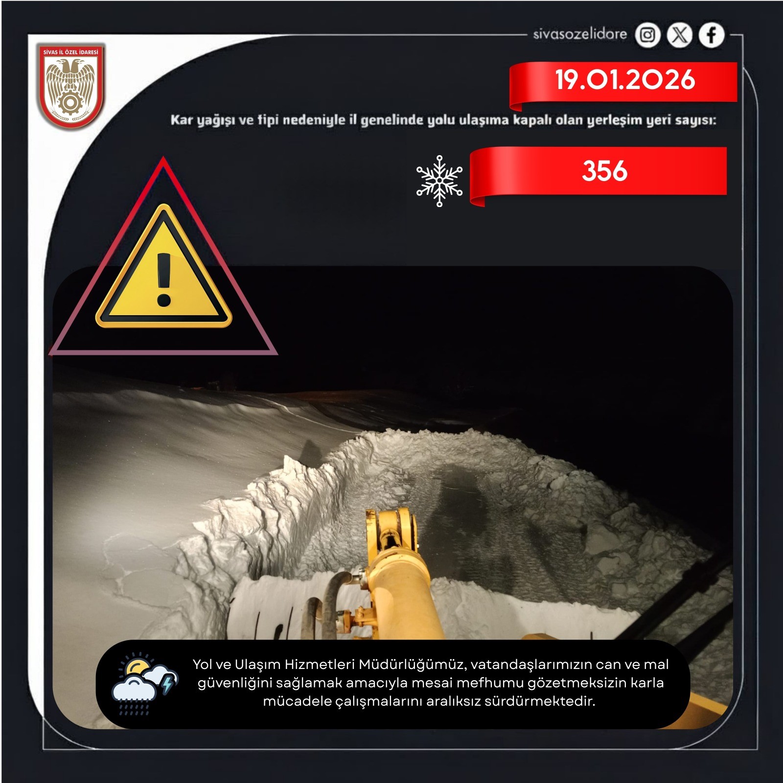 19 Ocak 2026 Sivas’ta Karla Mücadele