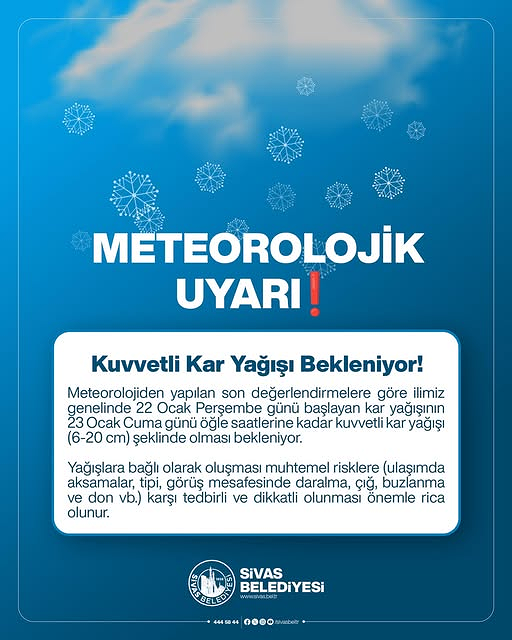 Sivas için Meteorolojik Uyarı