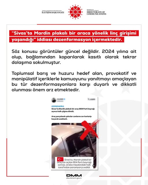 Sivas’ta Mardin Plakalı Bir Araca Yönelik Linç Girişimi Yaşandığı” İddiası Dezenformasyon İçermektedir