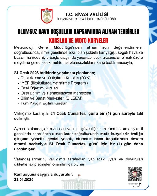 Sivas’ta Olumsuz Hava Koşulları Kapsamında Alınan Tedbirler | 23.01.2026