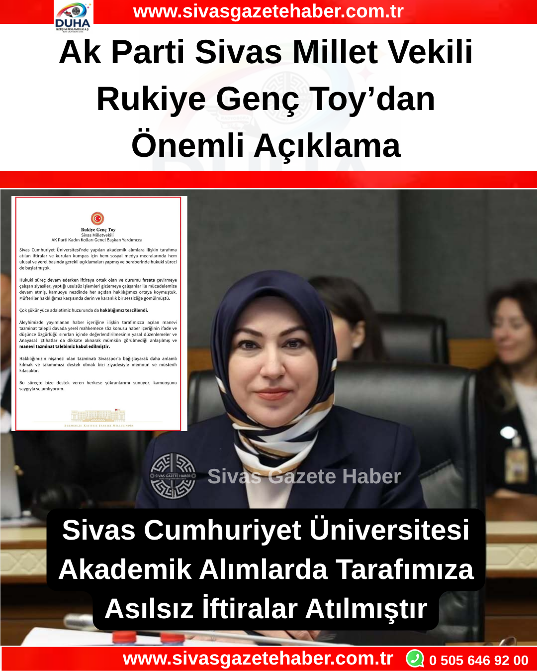 Ak Parti Sivas Millet Vekili Rukiye Genç Toy’dan Önemli Açıklama