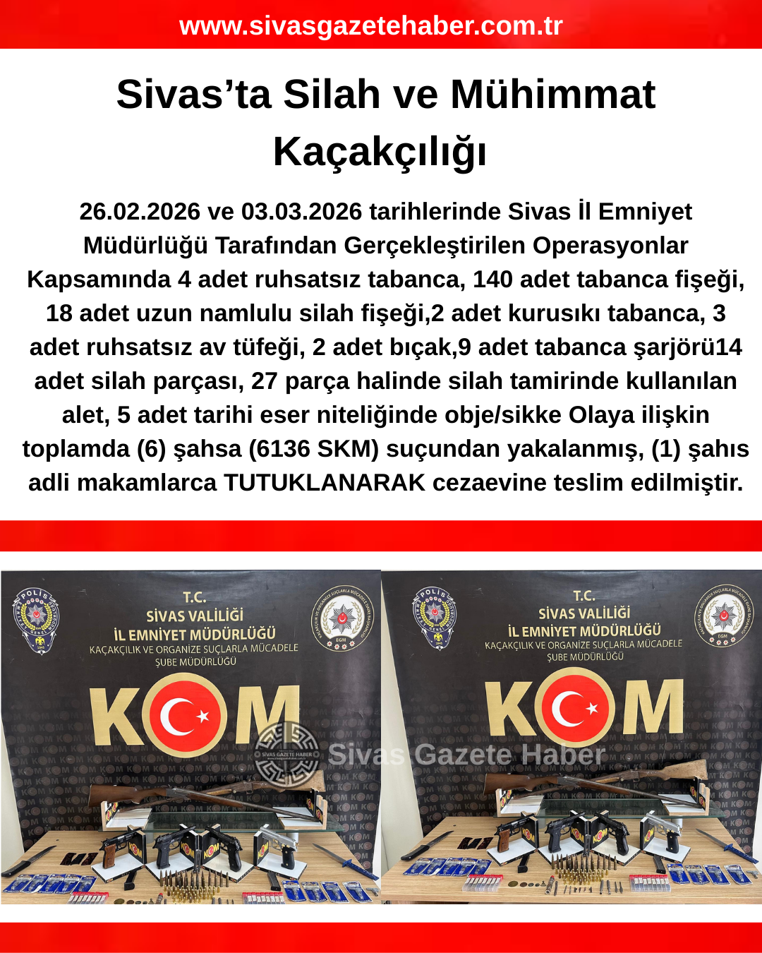 Sivas’ta Silah ve Mühimmat Kaçakçılığı