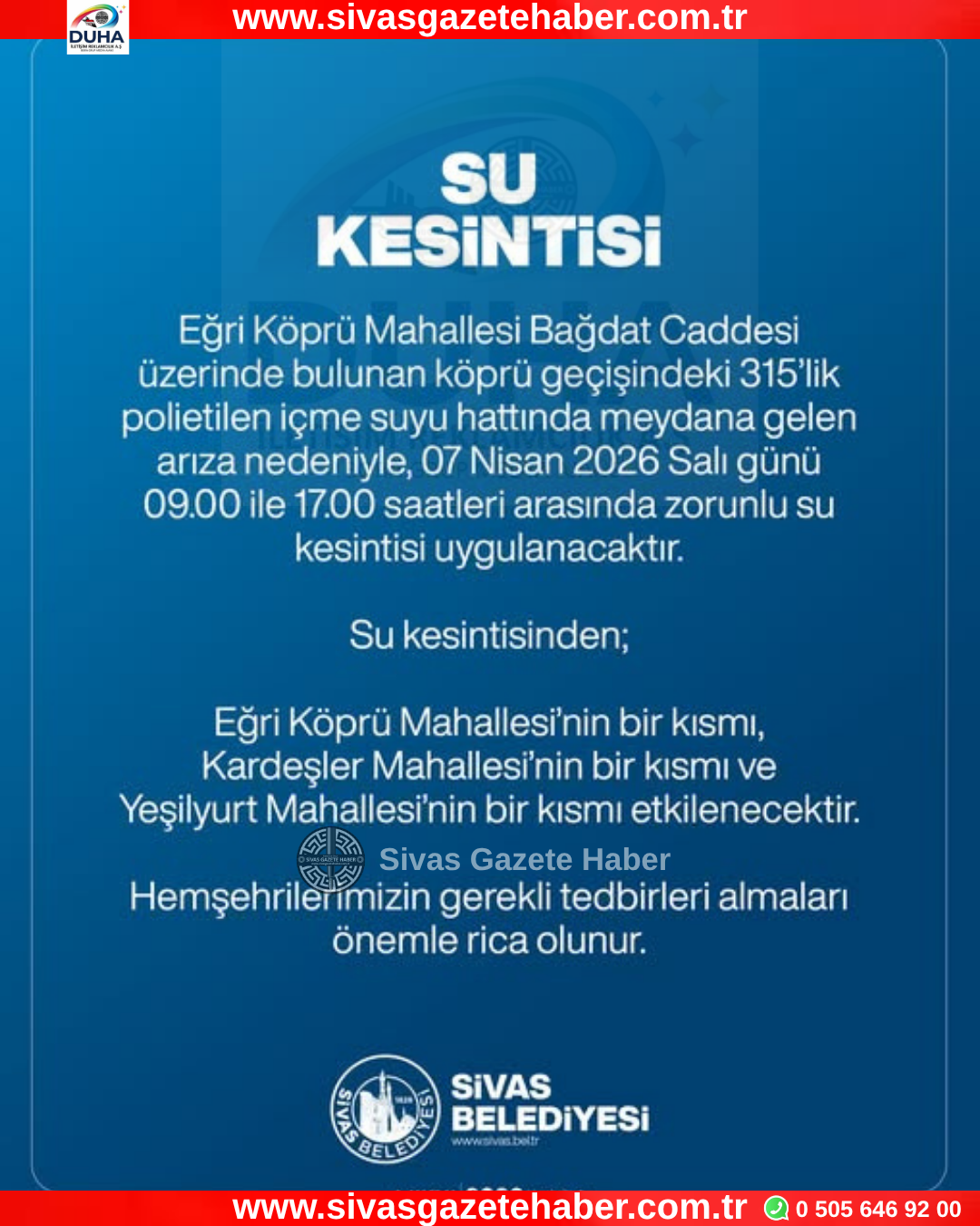Sivas’ta Su Kesintisi 07.Nisan.2026