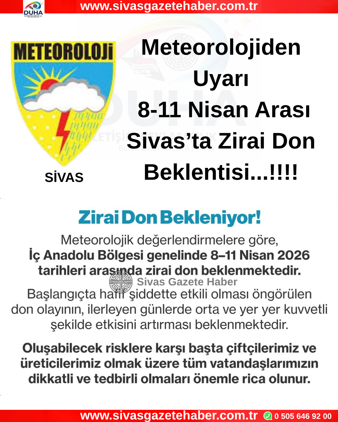 Meteorolojiden Uyarı 8-11 Nisan Arası Sivas’ta Zirai Don Beklentisi…!!!!