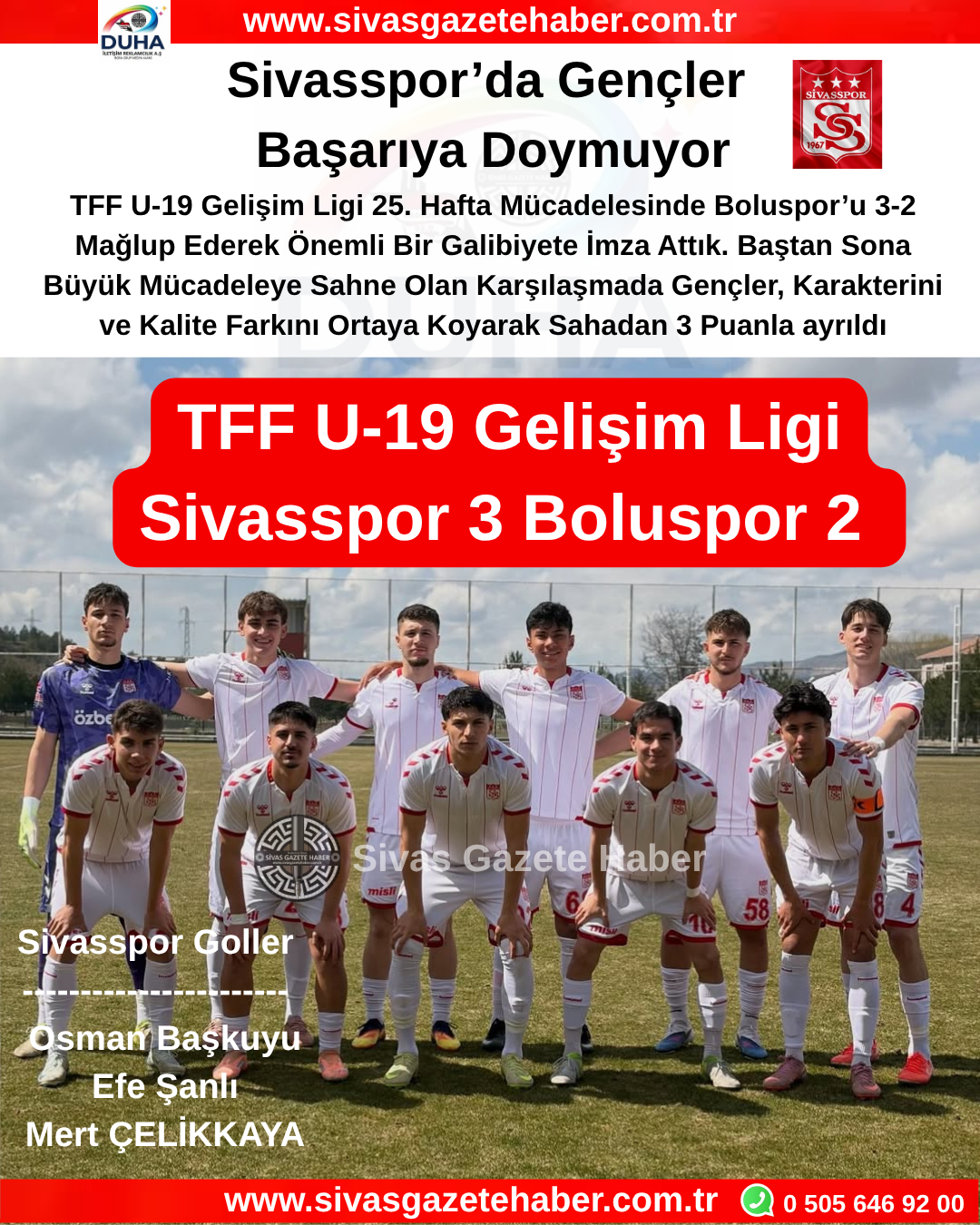 TFF U-19 Gelişim Ligi Sivasspor 3 Boluspor 2