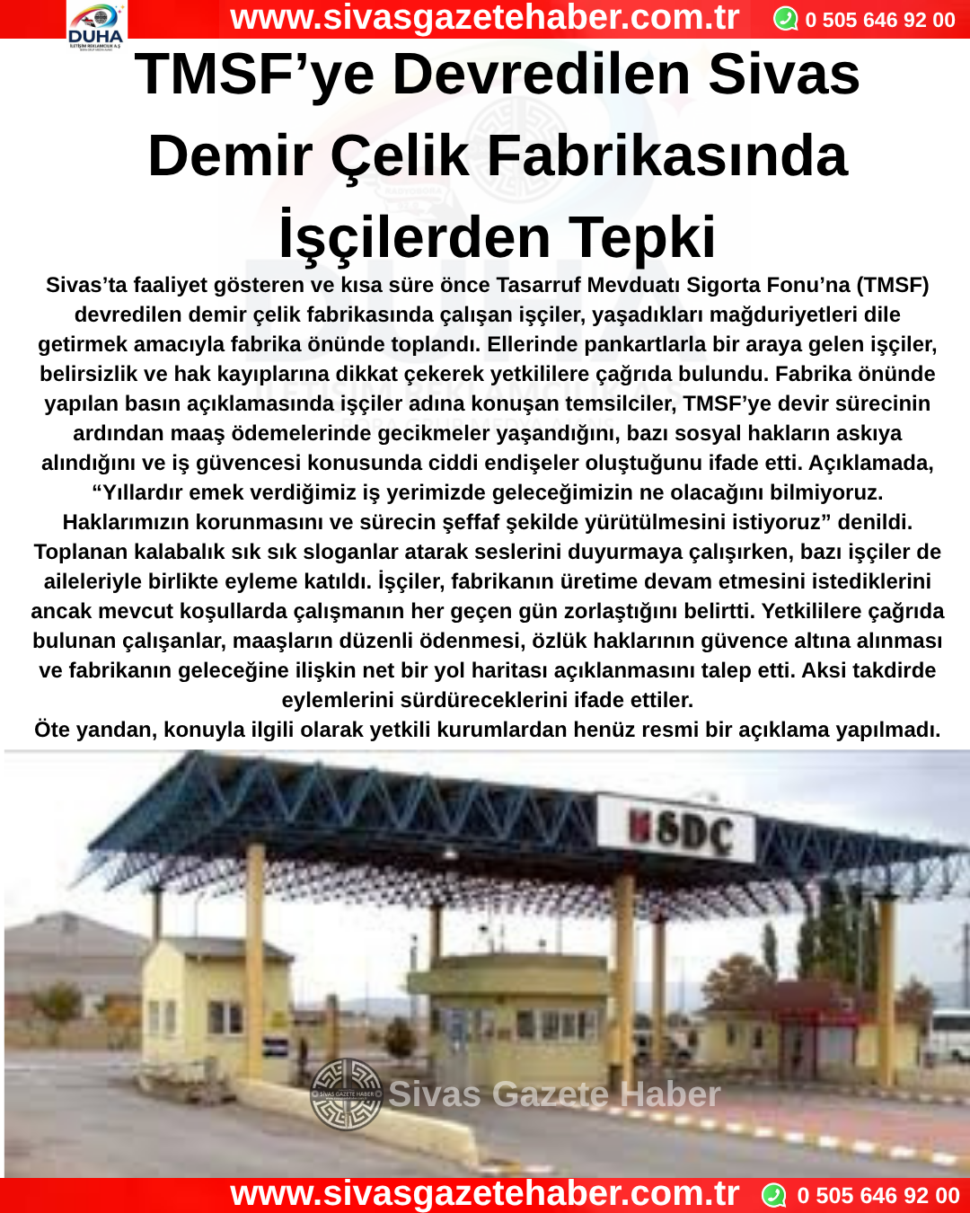 TMSF’ye Devredilen Sivas Demir Çelik Fabrikasında İşçilerden Tepki