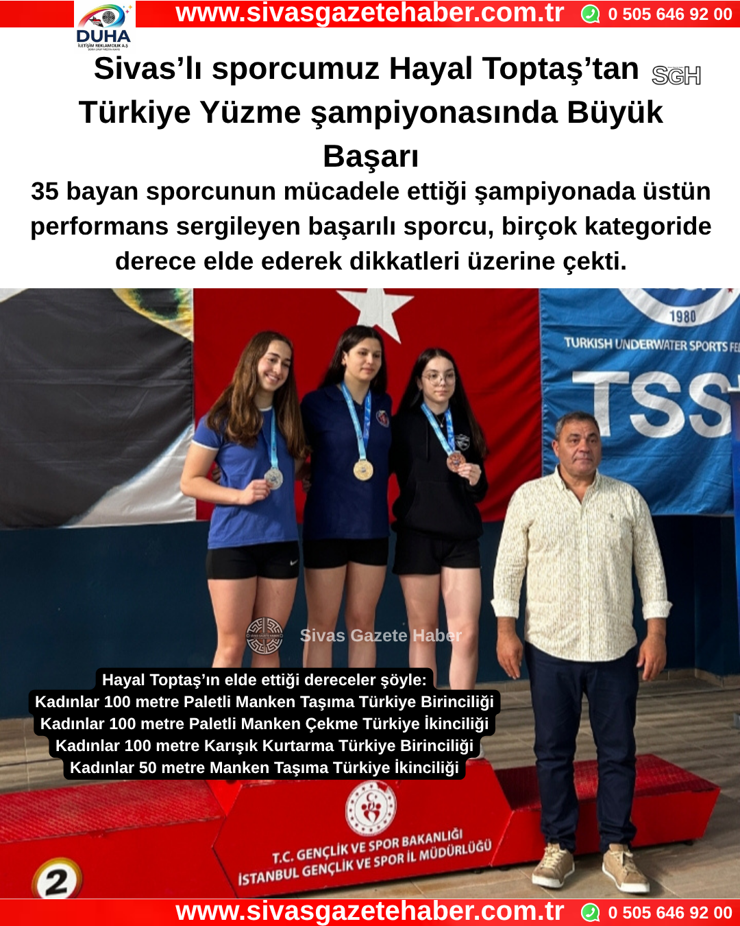 Sivas’lı sporcumuz Hayal Toptaş’tan Türkiye Yüzme şampiyonasında Büyük Başarı